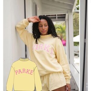 Parker Cream Sweatshirt with Pink Logo